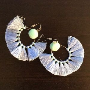 Blue Skies Pom Fringe Earrings